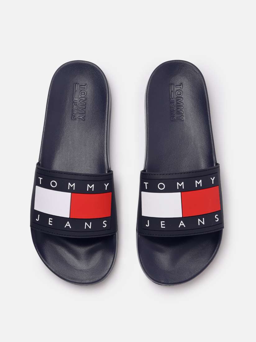 Buy Tommy Hilfiger Men Navy Blue White Colourblocked Sliders Flip Flops for Men 11438430 Myntra