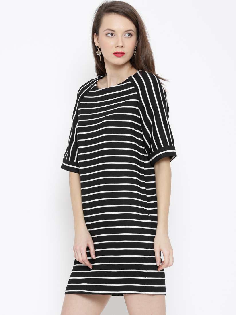Buy MANGO Black Off White Striped Shift Dress Dresses for Women 1143896 Myntra