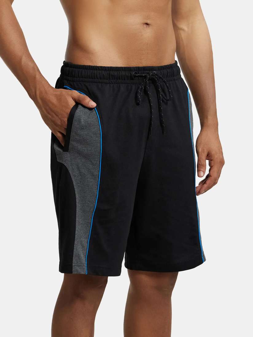 Buy Jockey Men Black Grey Melange Pure Cotton Colourblocked Straight Fit Sport Shorts Shorts for Men 11444378 Myntra