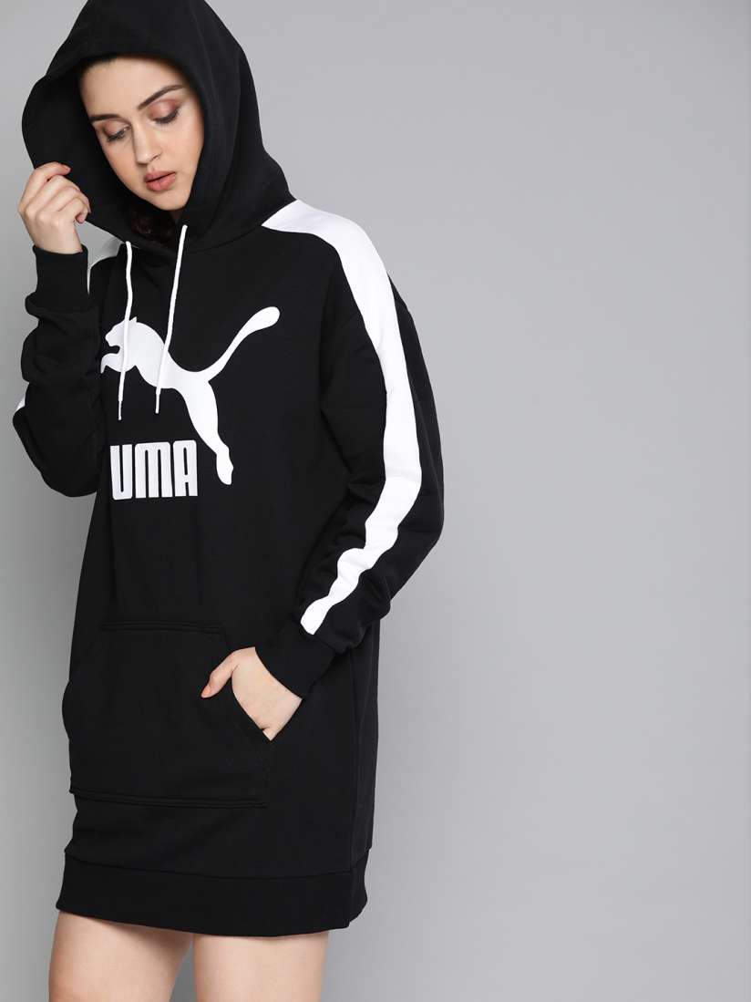 Buy Puma Women Black Printed Classics T7 Hooded Sweatshirt Dress Dresses for Women 11454040 Myntra
