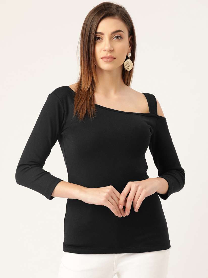 Buy Rute Women Black Solid Cold Shoulder Regular Top Tops for Women 11457700 Myntra