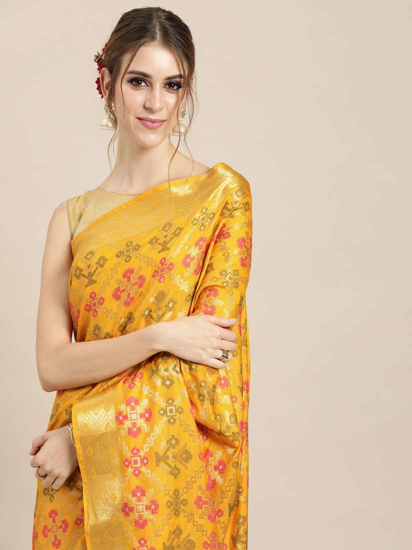 Buy Mitera Yellow Silk Blend Woven Design Kanjeevaram Saree Sarees for Women 11458584 Myntra