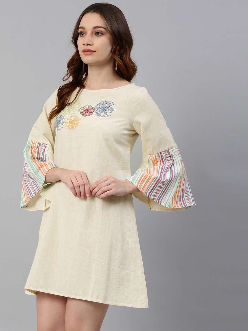 Buy breya Women Beige Solid A Line Dress With Embroidered Detail Dresses for Women 11462276 Myntra