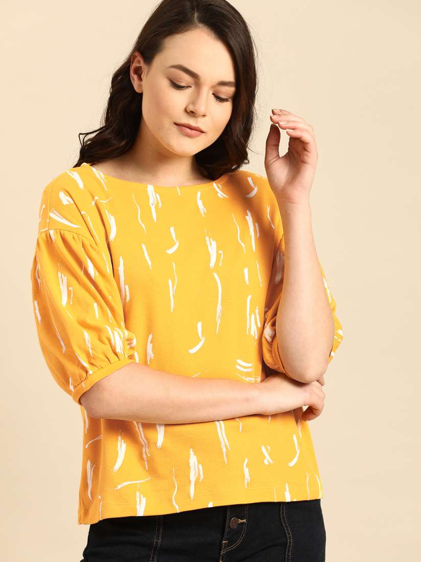 Buy ether Women Yellow Printed Pure Cotton Top Tops for Women 11466150 Myntra