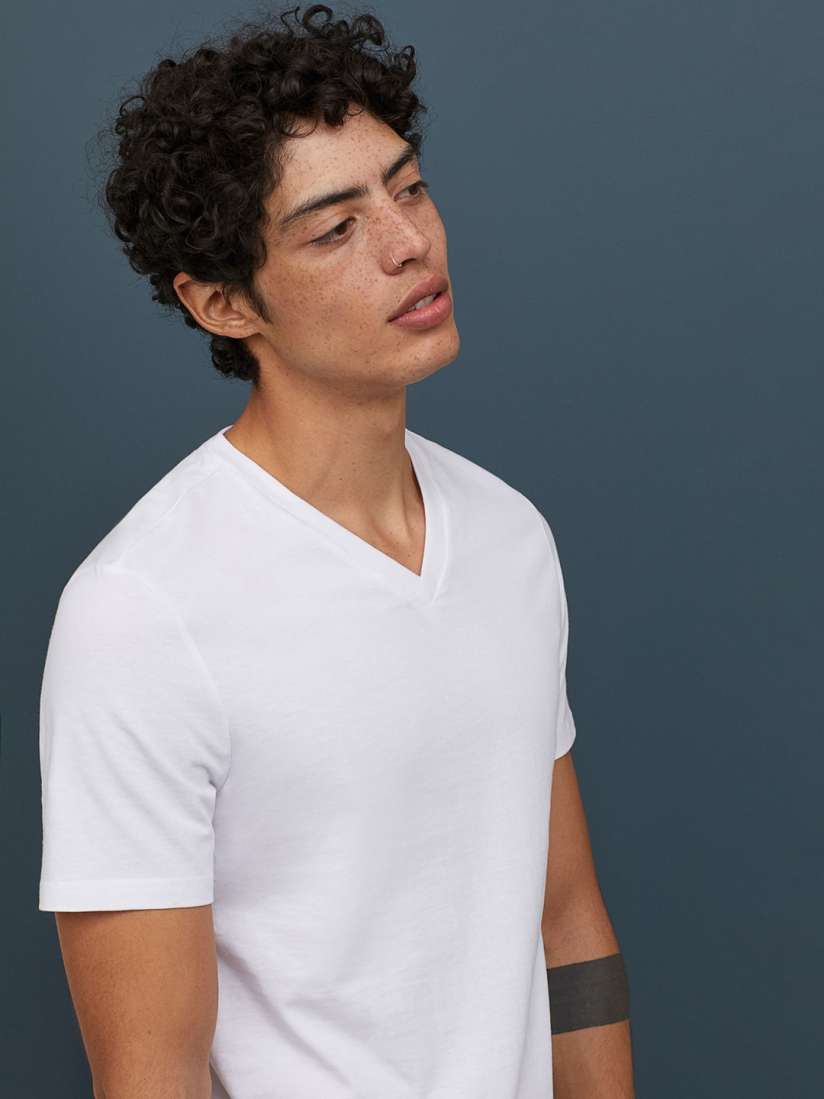 Buy H M Men White Solid V Neck T shirt Regular Fit Lounge Tshirts for Men 11468720 Myntra
