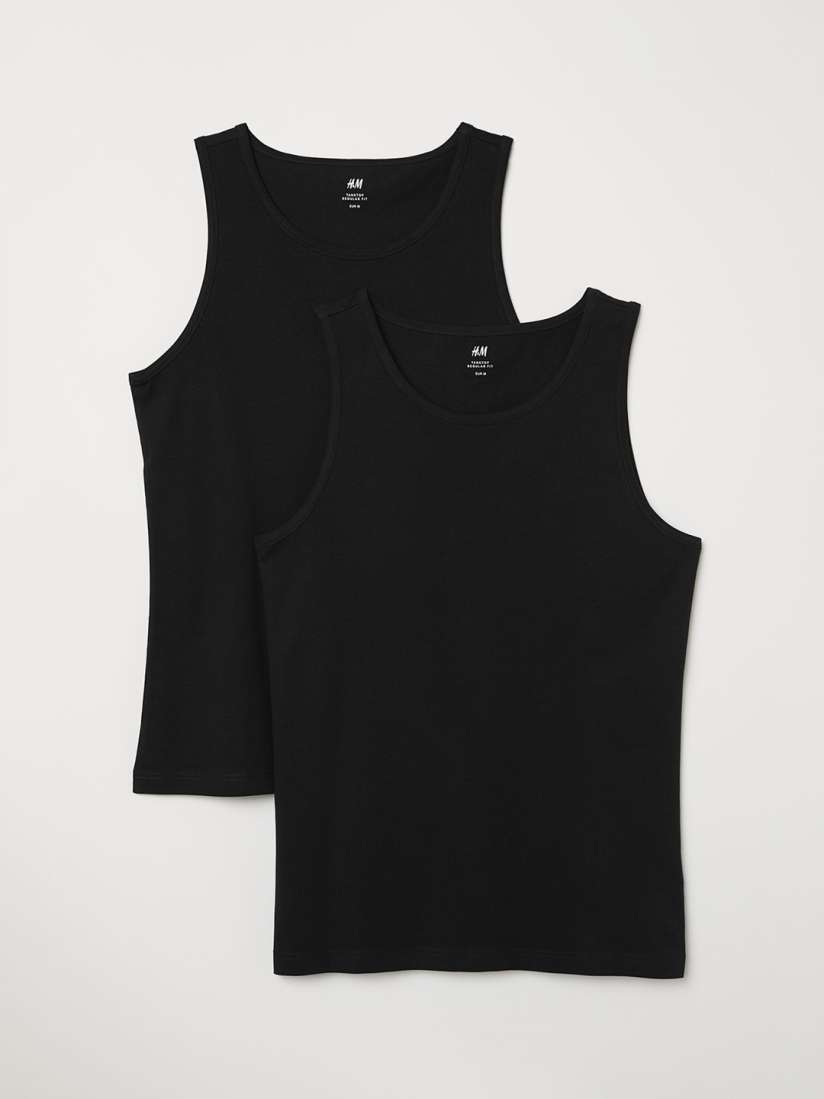Buy H M Men Black Solid 2 Pack Vest Tops Regular Fit Lounge Tshirts for Men 11469026 Myntra