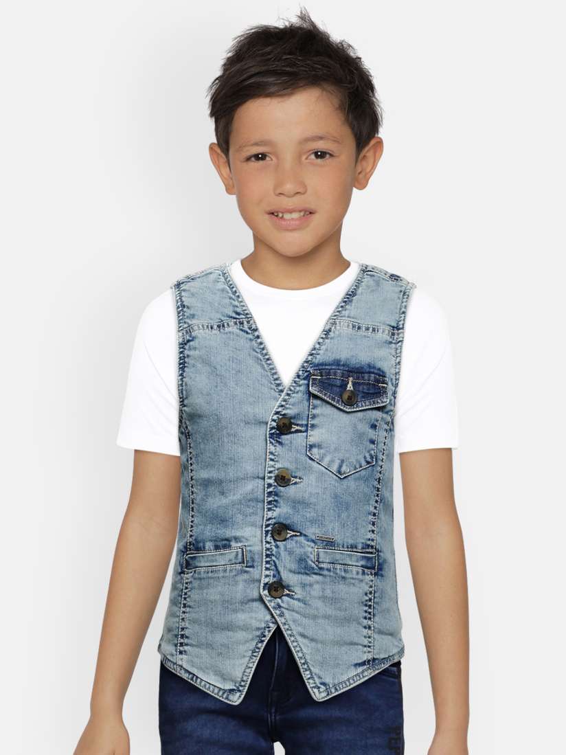 Buy Lee Cooper Boys Blue Washed Pure Cotton Denim Waistcoat Waistcoat for Boys 11475382 Myntra