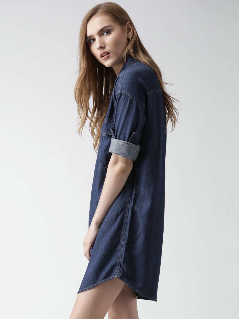 Buy FOREVER 21 Blue Denim Shirt Dress Dresses for Women 1149505 Myntra