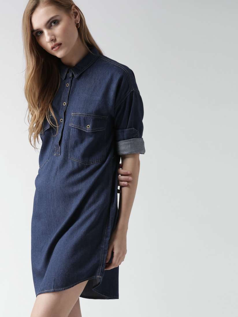 Buy FOREVER 21 Blue Denim Shirt Dress Dresses for Women 1149505 Myntra