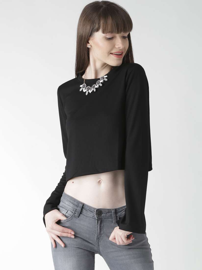 Buy FOREVER 21 Black Back Slit Crop Top Tops for Women 1149694 Myntra