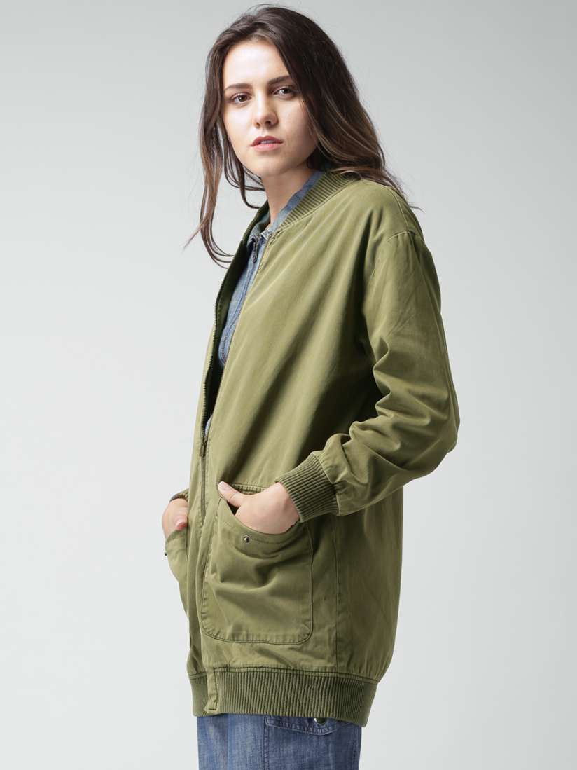 Buy FOREVER 21 Olive Green Long Jacket Jackets for Women 1149838 Myntra