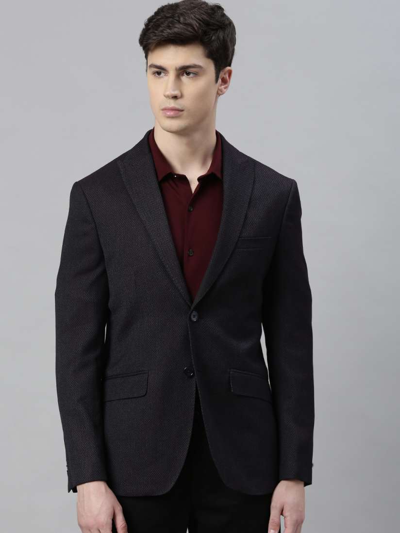 Buy Peter England Men Black Maroon Self Design Neo Slim Fit Single Breasted Formal Blazer Blazers for Men 11512530 Myntra