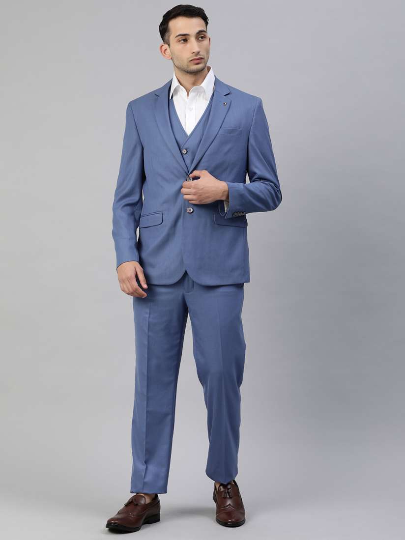Buy Van Heusen Men Blue Slim Fit Solid Single Breasted 3 Piece Formal Suit Suits for Men 11514676 Myntra