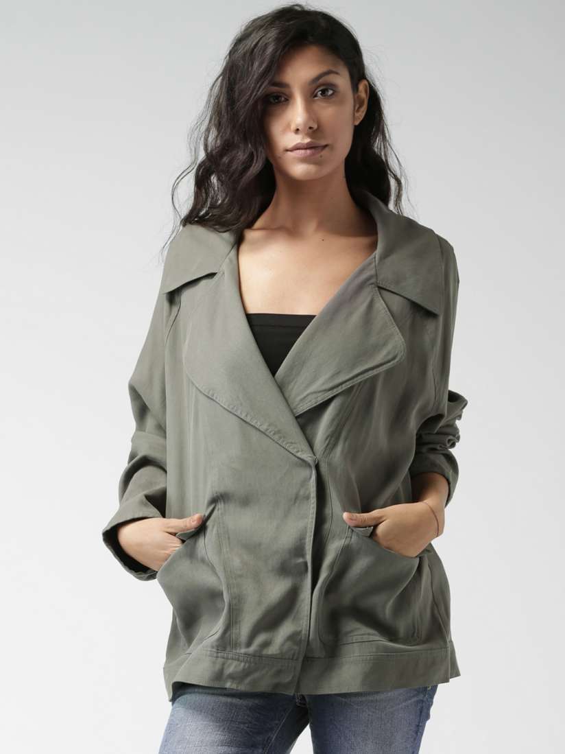 Buy FOREVER 21 Contemporary Olive Green Jacket Jackets for Women 1152586 Myntra