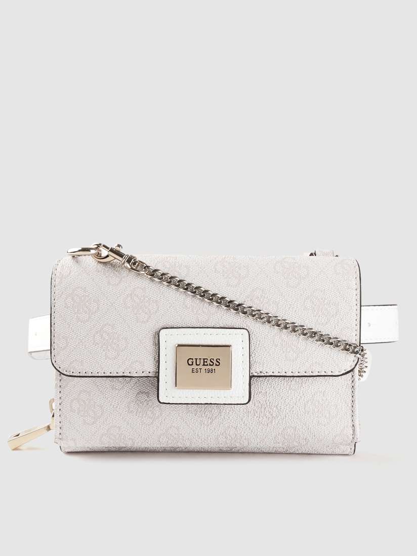 Buy GUESS White Beige Printed Sling Bag cum Fanny Pack Handbags for Women 11528162 Myntra