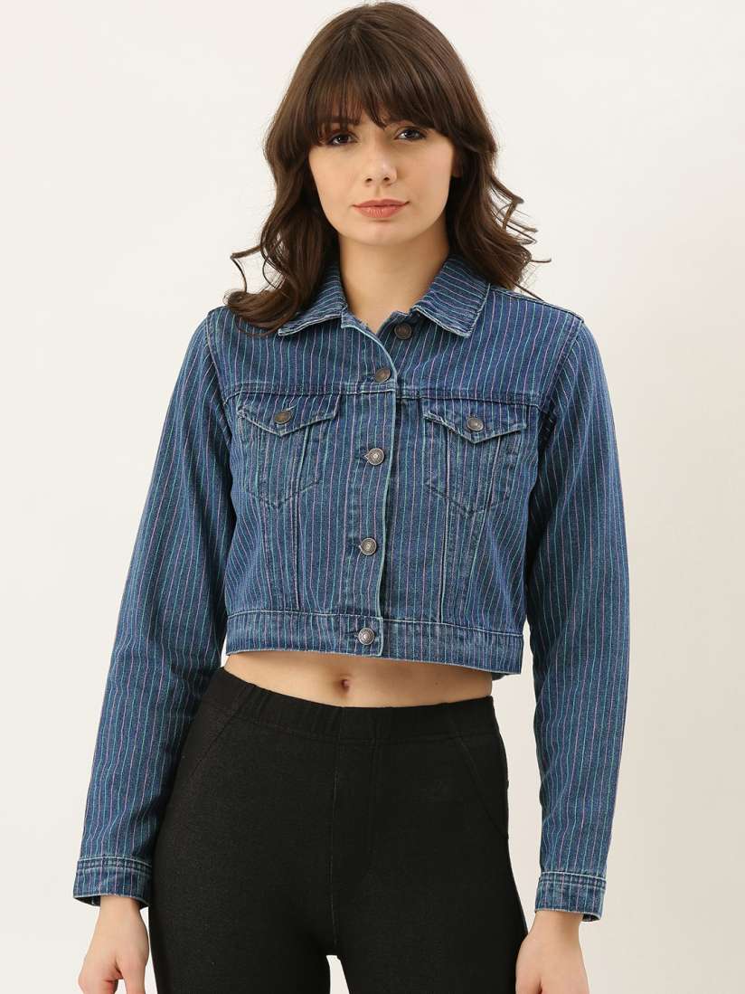 Forever 21 striped denim jacket best sale