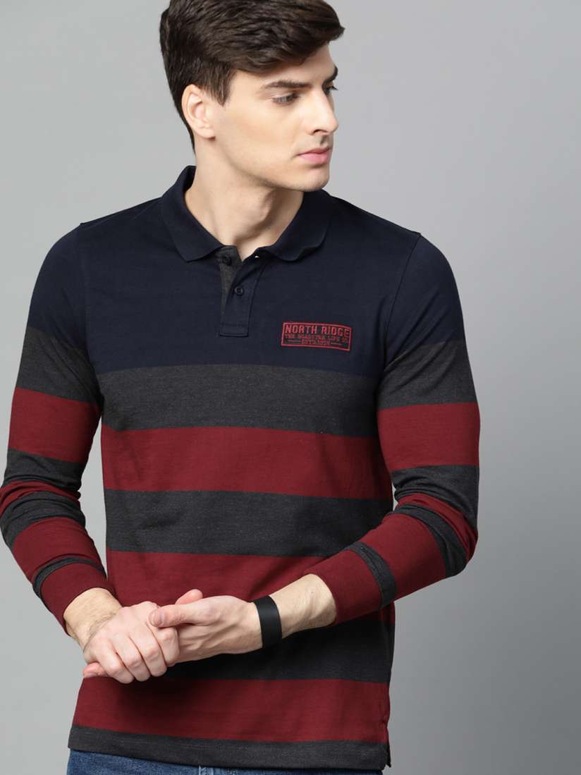 Buy Roadster Men Navy Blue Maroon Striped Polo Collar T shirt Tshirts for Men 11537064 Myntra
