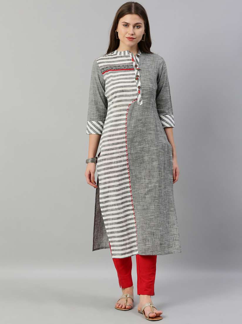 Buy Neerus Women Black White Striped Straight Kurta Kurtas for Women 11540724 Myntra