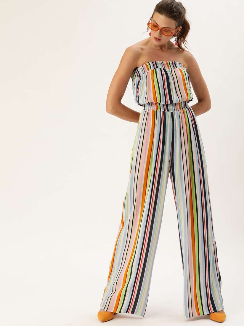 Buy FOREVER 21 Women Multicoloured Striped Basic Jumpsuit With Smocking Detail Jumpsuit for Women 11549224 Myntra