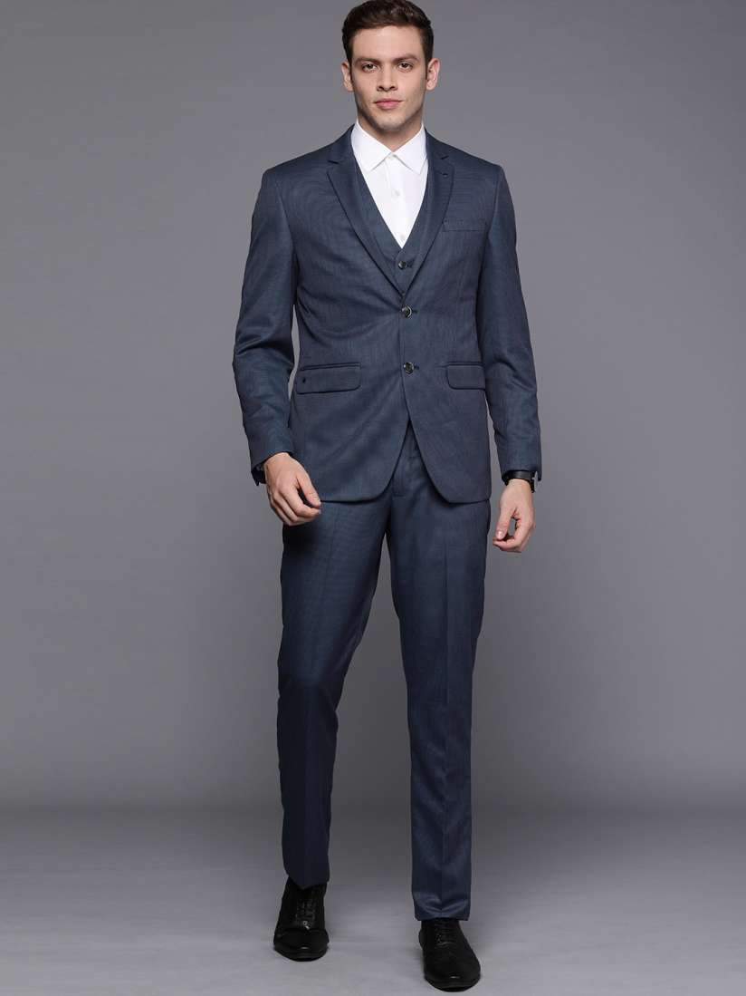Buy Louis Philippe Men Navy Blue Self Design Single Breasted Slim Fit Wedding Suit Suits for Men 11549832 Myntra
