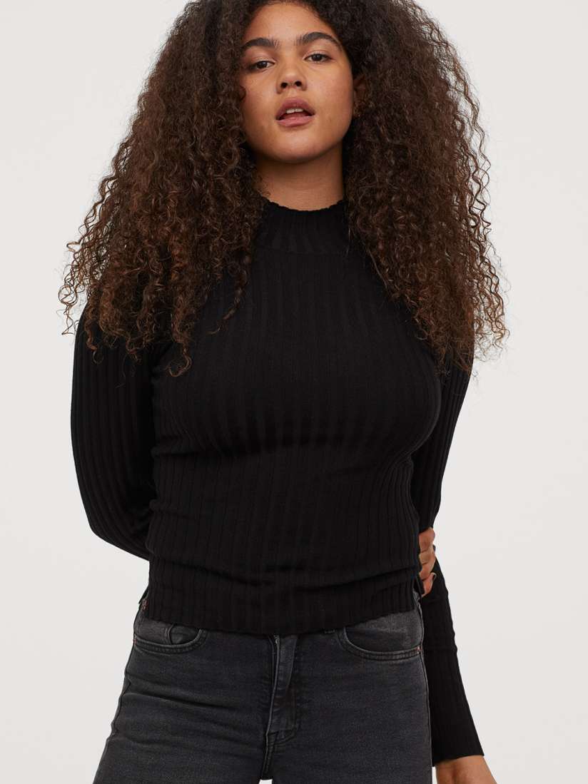 Buy H M Women Black Ribbed Polo Neck Jumper Tops for Women 11555672 Myntra