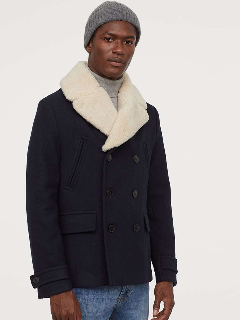 Buy H M Men Navy Blue Solid Wool Blend Pea Coat Coats for Men 11556892 Myntra