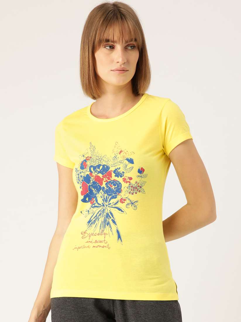 Buy Sweet Dreams Women Yellow Blue Printed Lounge T shirts Lounge Tshirts for Women 11564542 Myntra