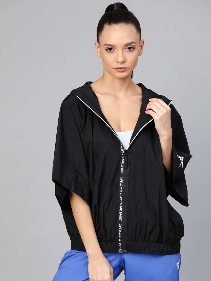 Buy Reebok Women Black Training Supply Full Zip Solid Hooded Sporty Jacket Jackets for Women 11573732 Myntra