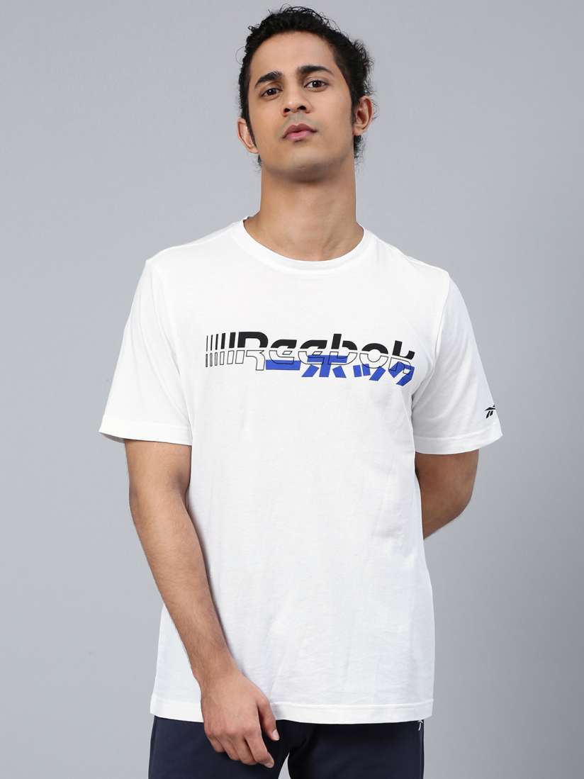 Buy Reebok Men White Black Meet You There Brand Logo Print Round Neck Training Pure Cotton T shirt Tshirts for Men 11574000 Myntra