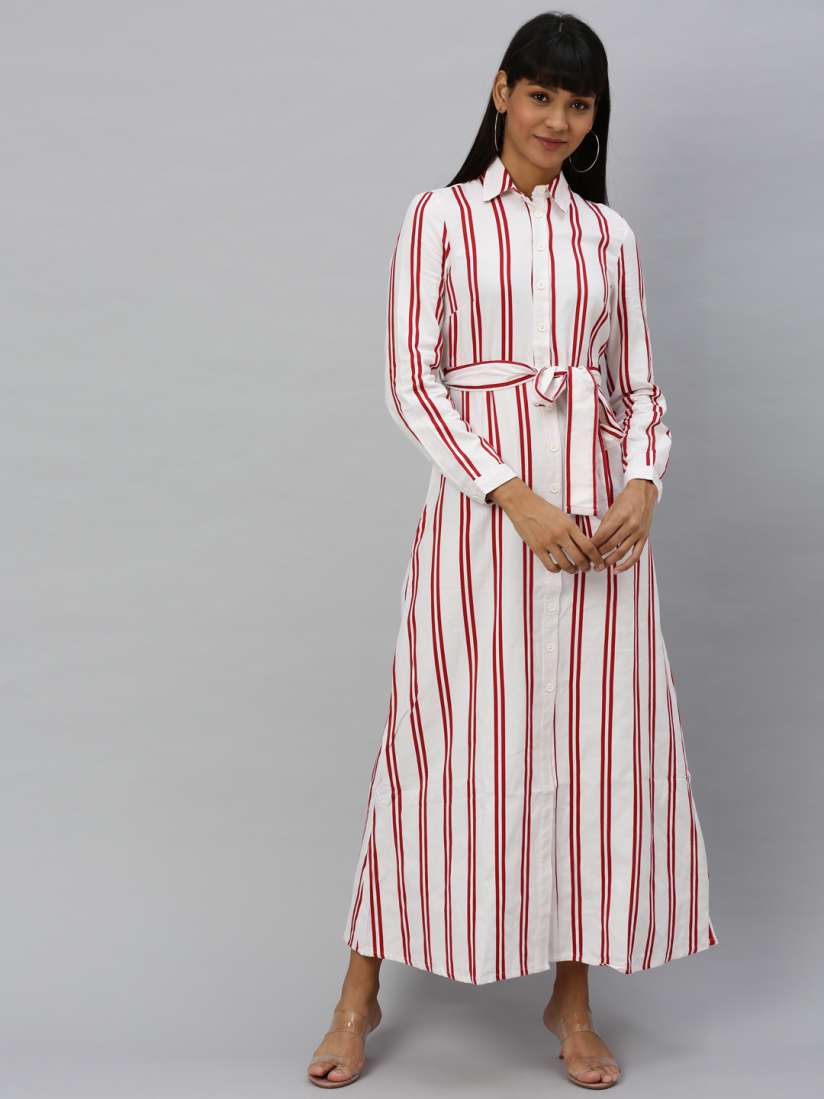 Buy Vero Moda Women White Red Striped Shirt Dress with Tie Ups Dresses for Women 11579614 Myntra