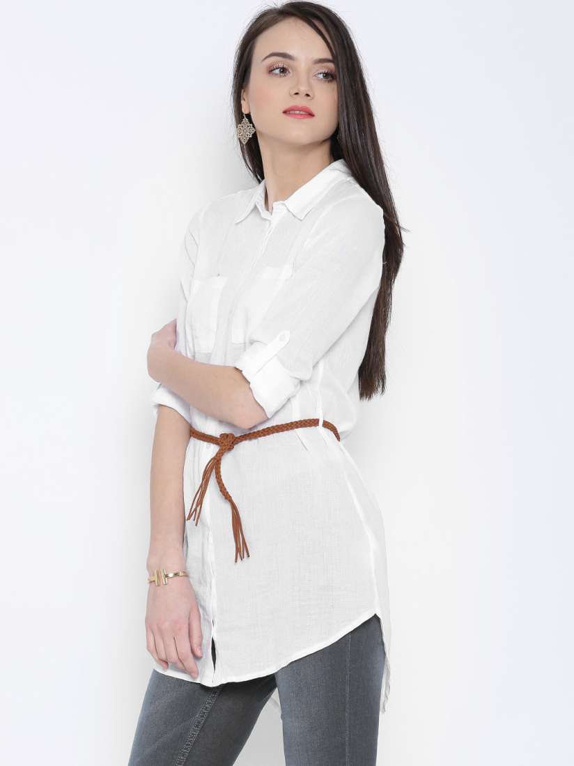 Long t shirt with belt outlet