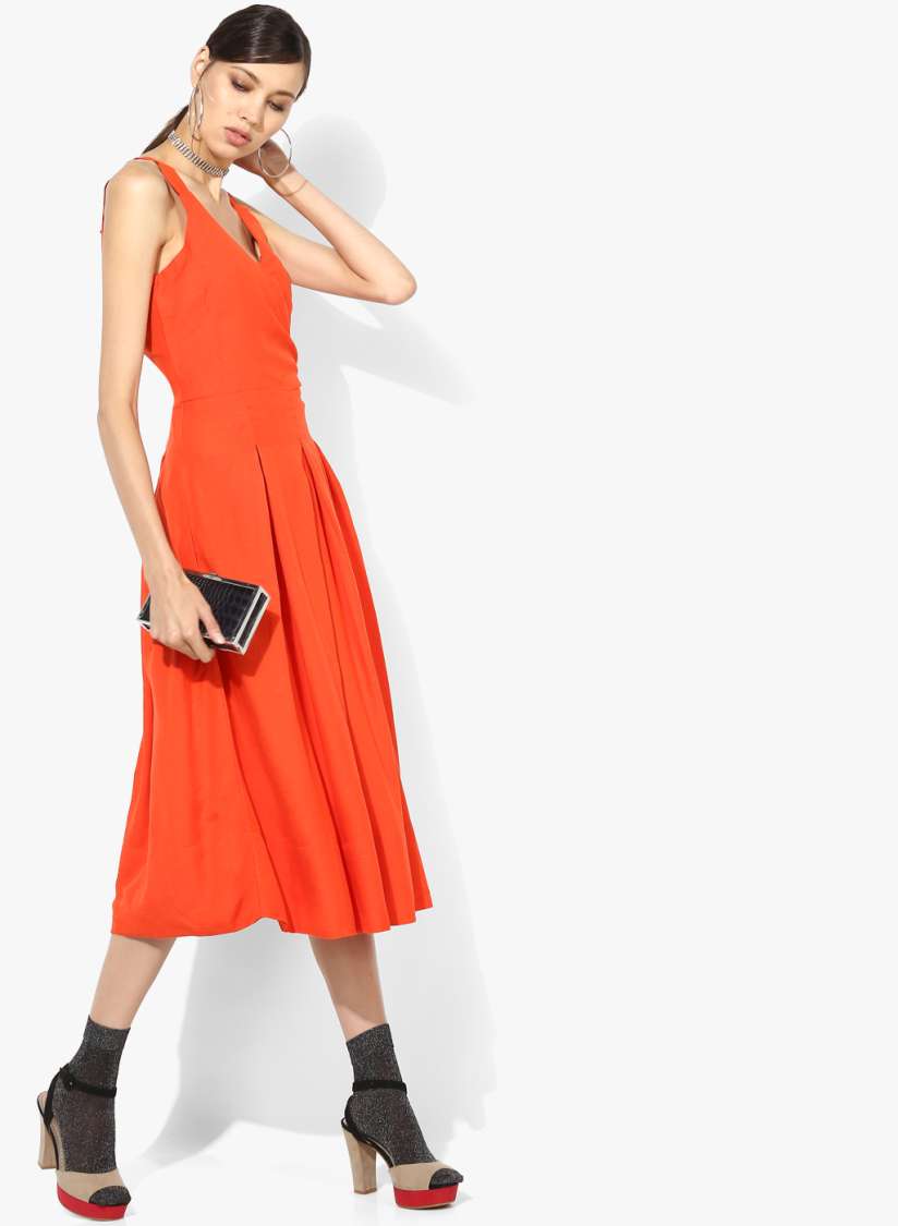 Buy MIAMINX Women Orange Solid Fit and Flare Dress Dresses for Women 11601508 Myntra