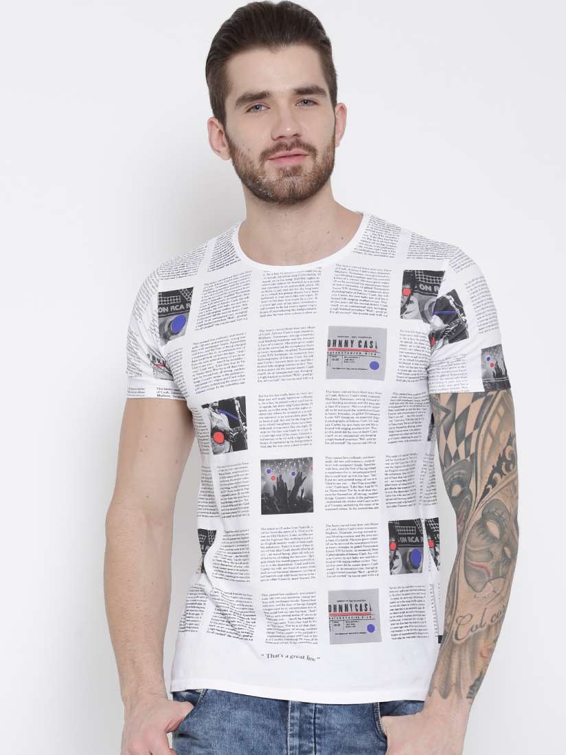 Buy United Colors of Benetton White Newspaper Print Pure Cotton T shirt Tshirts for Men 1161627 Myntra