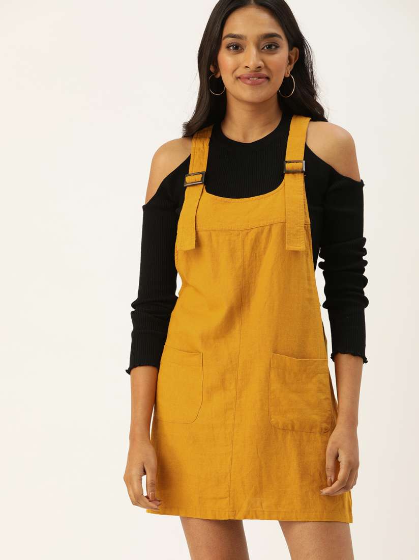 Buy FOREVER 21 Women Mustard Yellow Solid Pinafore Dress Dresses for Women 11621184 Myntra