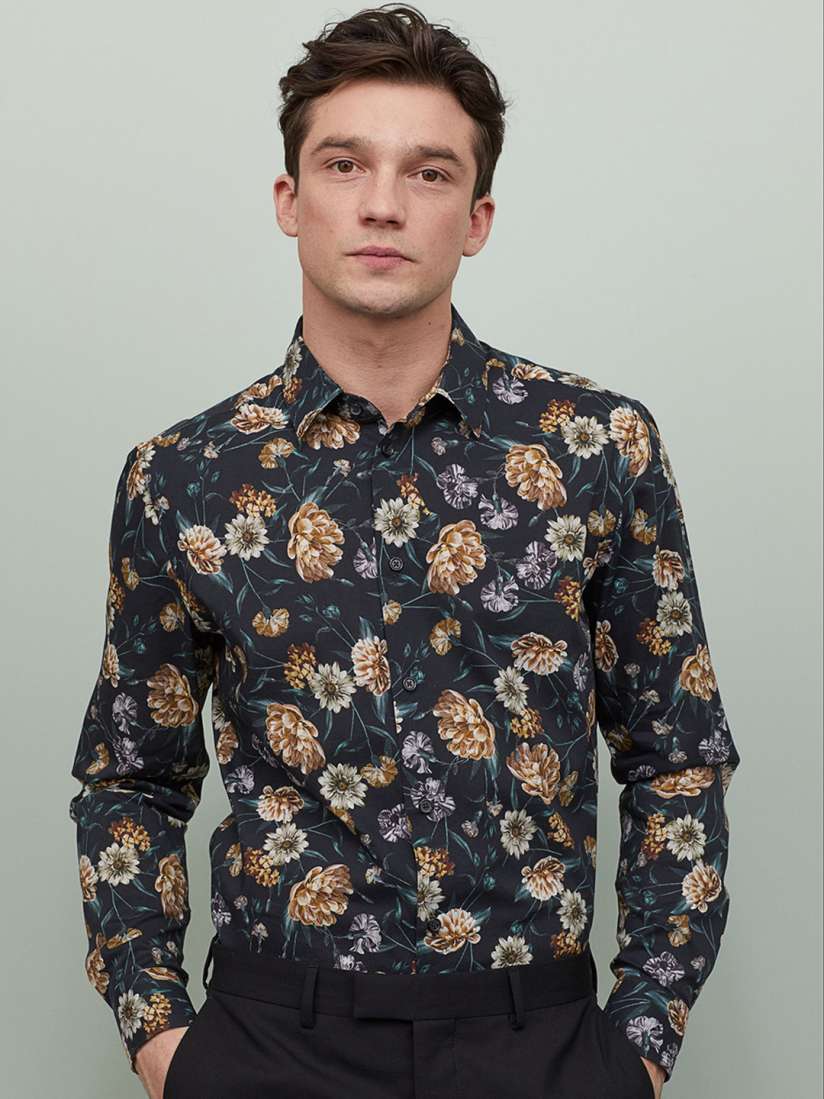Buy H M Men Black Floral Shirt Slim Fit Shirts for Men 11626752 Myntra