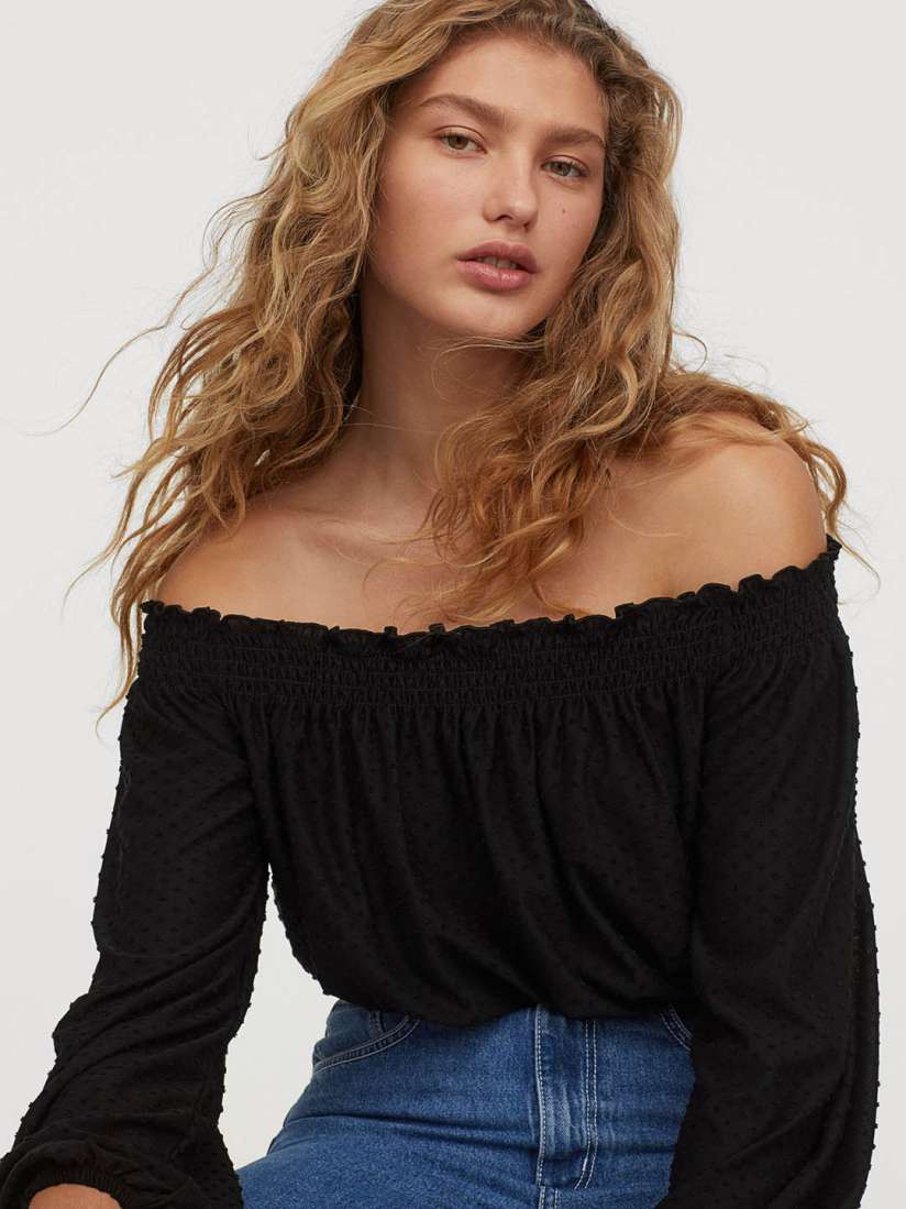 Buy H M Women Black Solid Off The Shoulder Top Tops for Women 11626876 Myntra