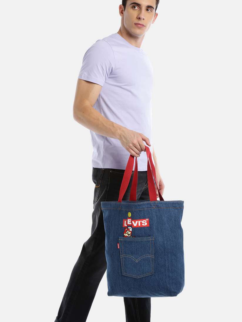 Buy Levis Blue Nintendo Mario Printed Denim Tote Bag Handbags for Men 11628636 Myntra