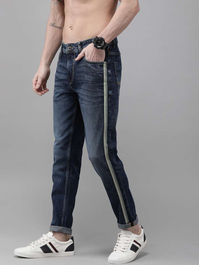 Buy Roadster Men Blue Skinny Fit Mid Rise Clean Look Stretchable Side Striped Jeans Jeans for Men 11631226 Myntra