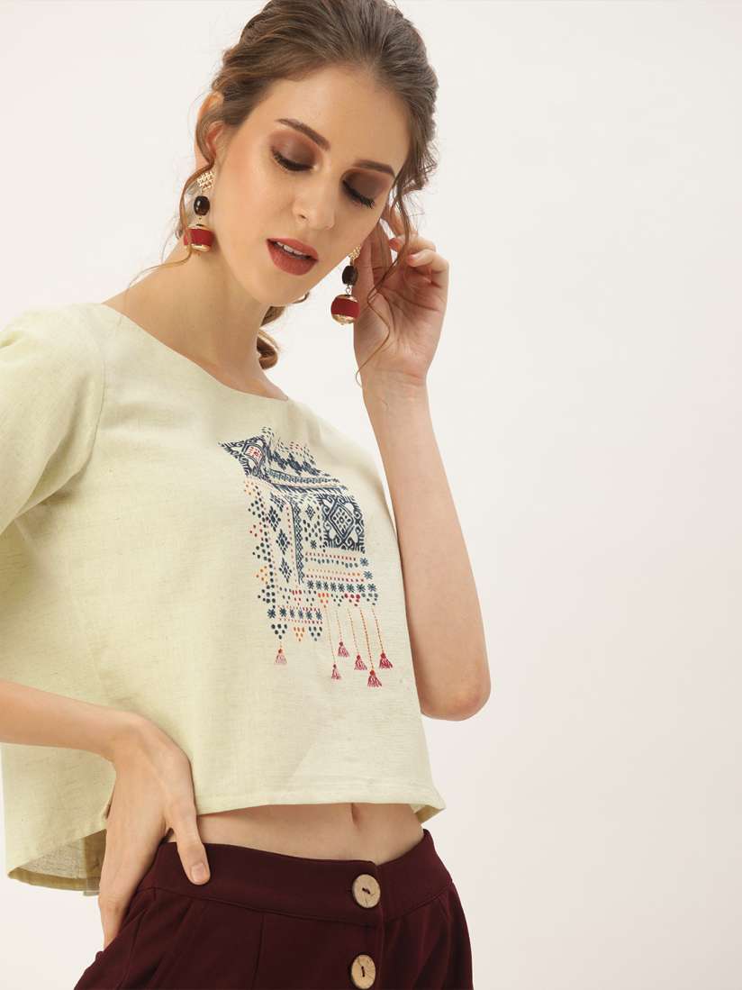 Buy Varanga Off White Ethnic Motifs Pure Cotton Crop Top Tops for Women 11632146 Myntra