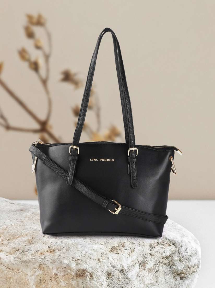 Buy Lino Perros Black Solid Shoulder Bag with Detachable Sling Strap Handbags for Women 11632644 Myntra