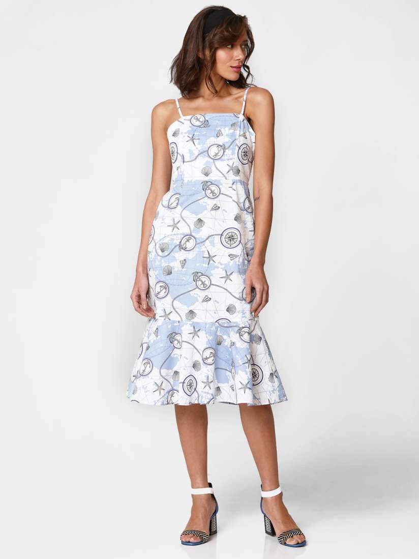Buy Vero Moda Women Off White Blue Printed Fit and Flare Dress Dresses for Women 11634006 Myntra
