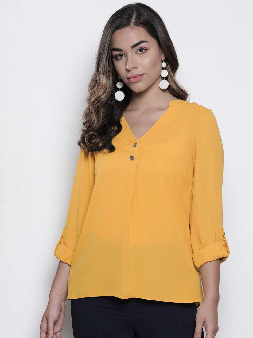 Buy DOROTHY PERKINS Women Mustard Yellow Solid Shirt Style Top Tops for Women 11649582 Myntra
