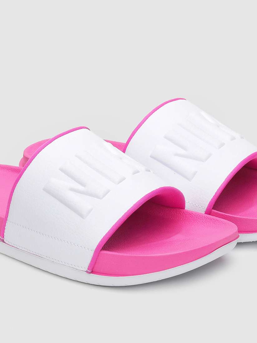 Pink and white nike flip flops hot sale