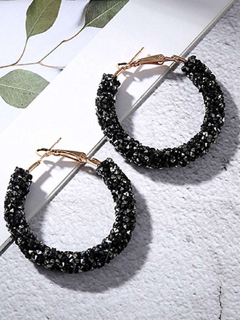 Buy OOMPH Black Shimmer Circular Hoop Earrings Earrings for Women 11670822 Myntra