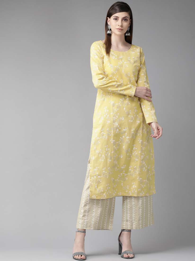 Buy AKS Women Yellow White Floral Print Straight Kurta Kurtas for Women 11671720 Myntra