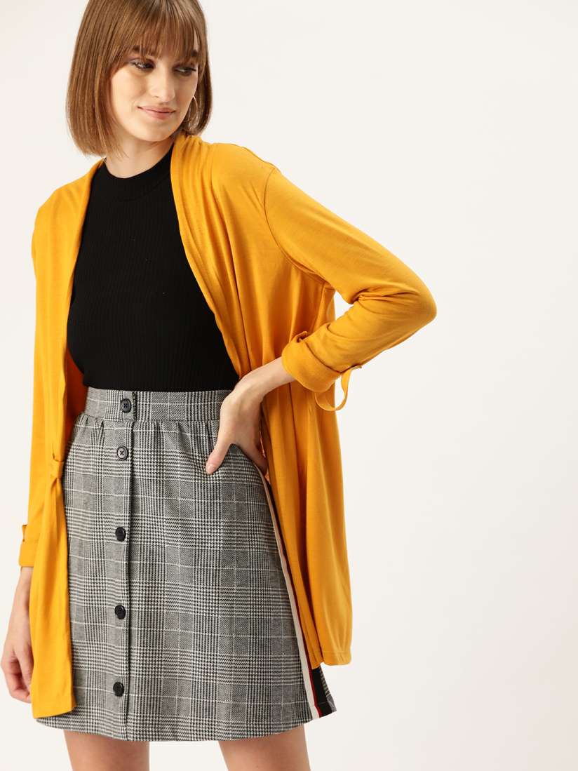 Buy DressBerry Women Mustard Yellow Solid Open Front Shrug Shrug for Women 11680798 Myntra