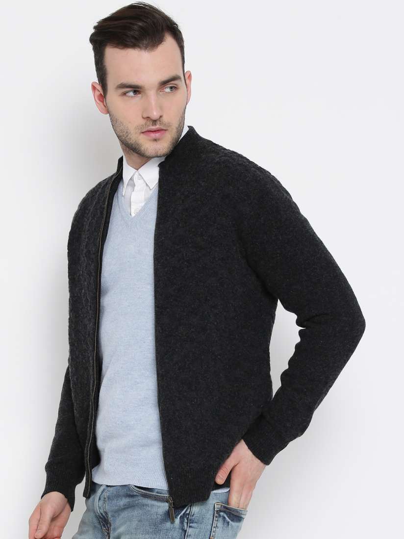 Buy United Colors of Benetton Charcoal Grey Lambswool Cardigan Sweaters for Men 1168813 Myntra