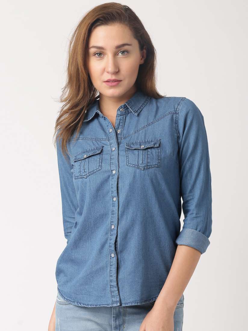 Buy DressBerry Blue Denim Shirt Shirts for Women 1169291 Myntra