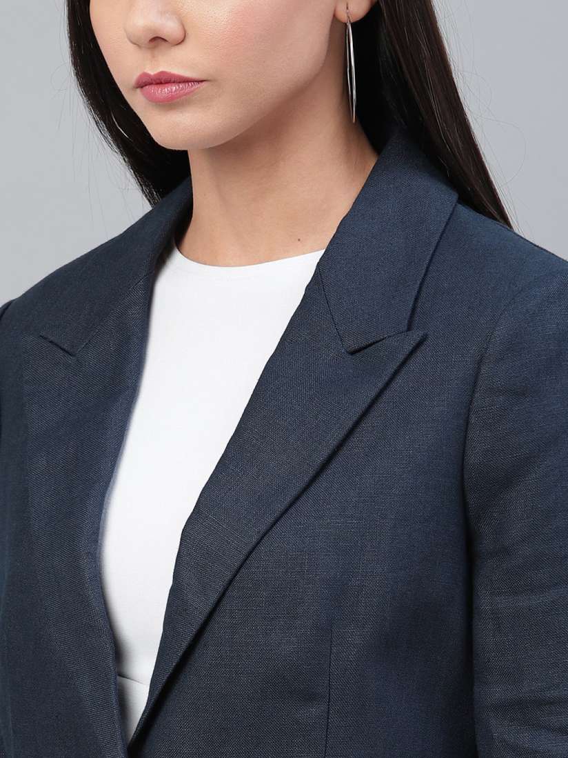 Buy Marks Spencer Women Navy Blue Solid Single Breasted Formal Blazer Blazers for Women 11702730 Myntra