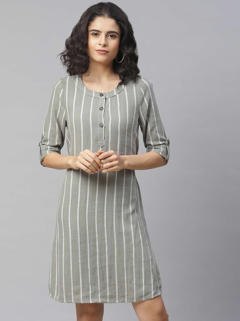 Buy Marks Spencer Women Green Off White Striped Belted A Line Dress Dresses for Women 11702742 Myntra
